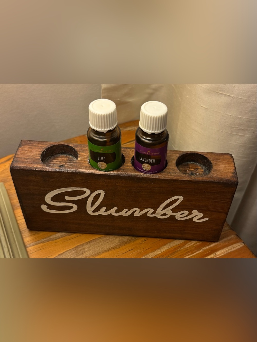 Essential Oil Holder 🍃 with ‘Slumber’ Script on Wood Block 🍃 Handmade in USA